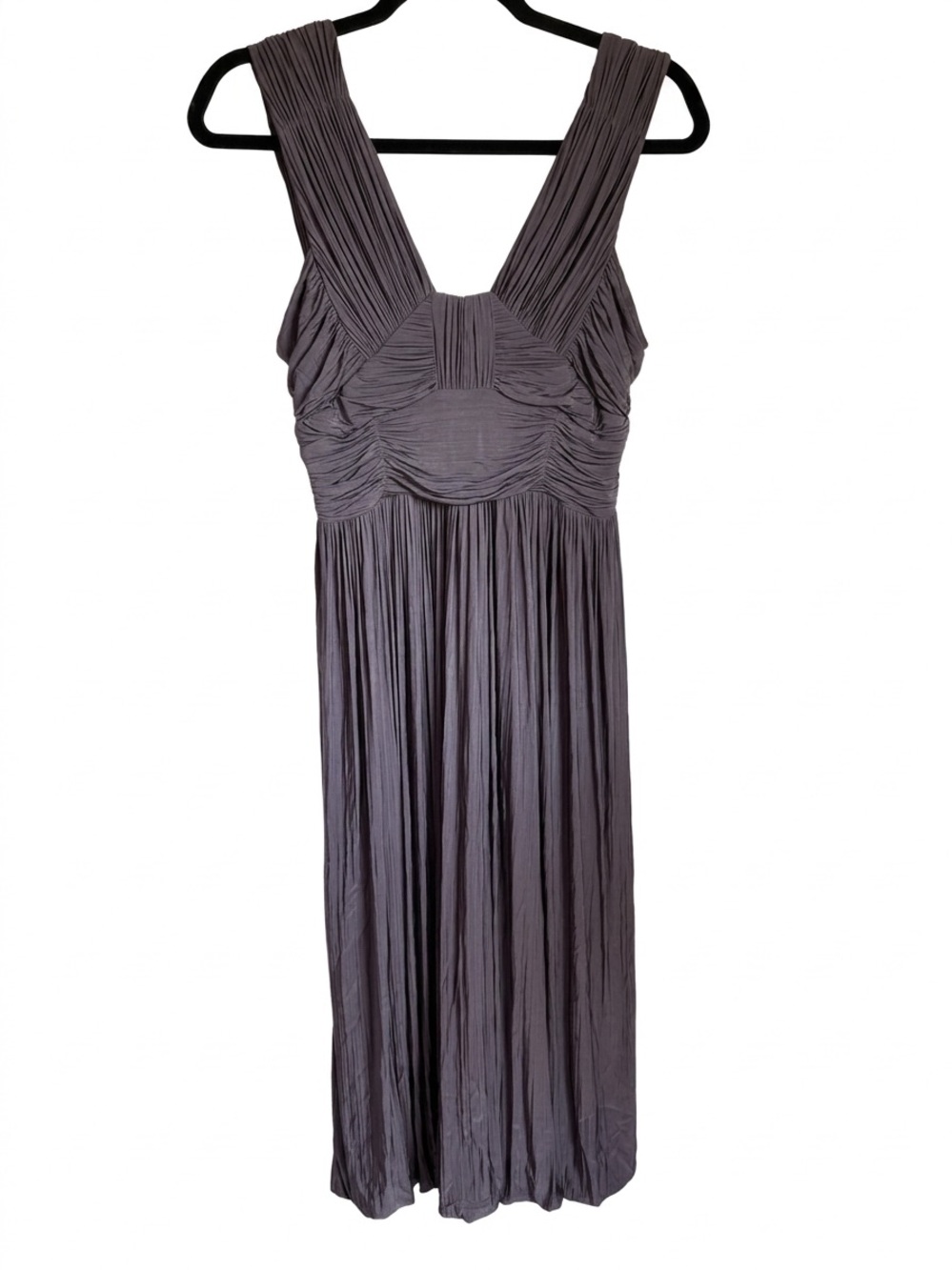 BURBERRY Italy Pleated Ruched V-Neck Midi Dress Grey Purple IT 42 US 6/8 - Picture 2 of 12